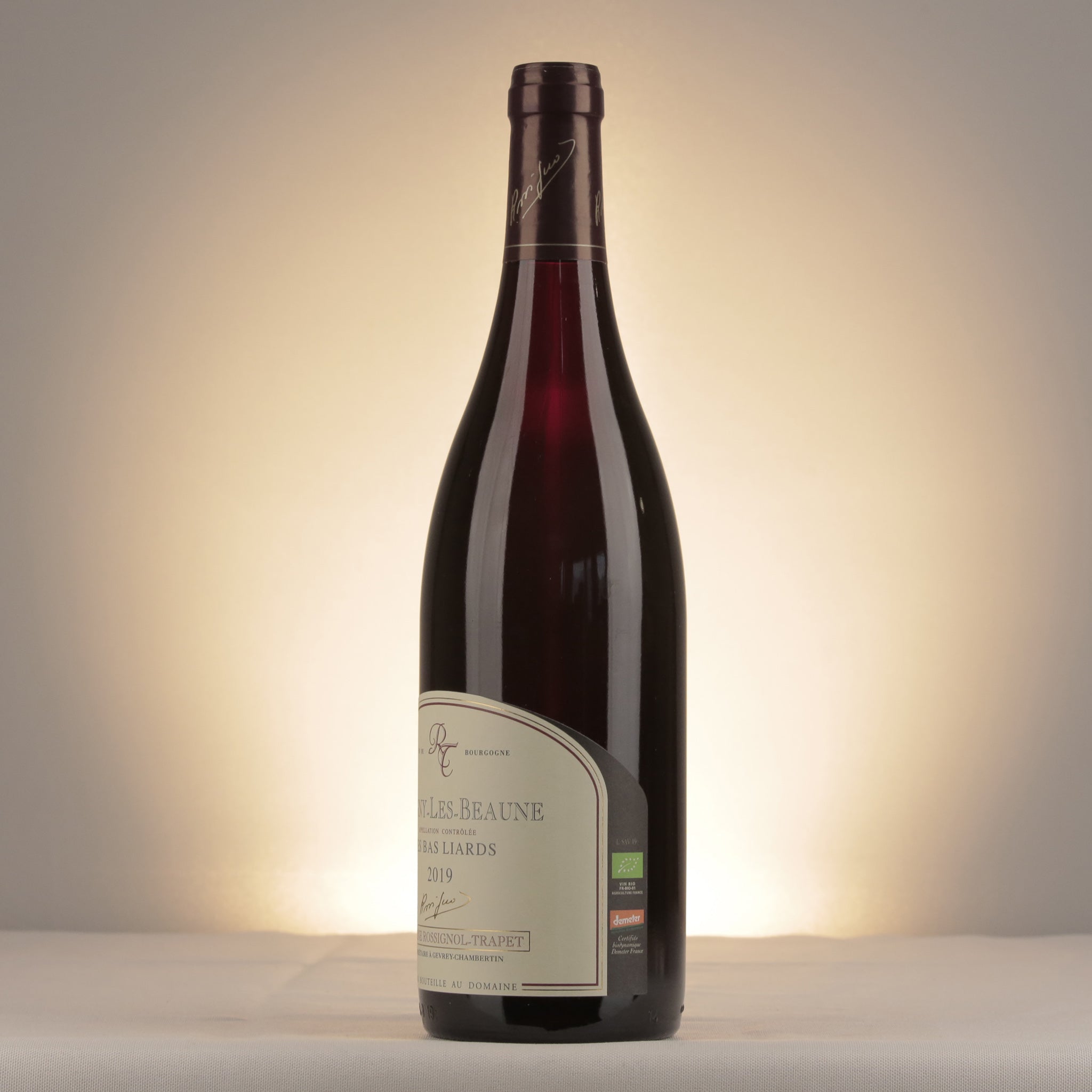 Domaine Rossignol-Trapet Savigny-les-Beaune Les Bas Liards 2019 Bottle detail