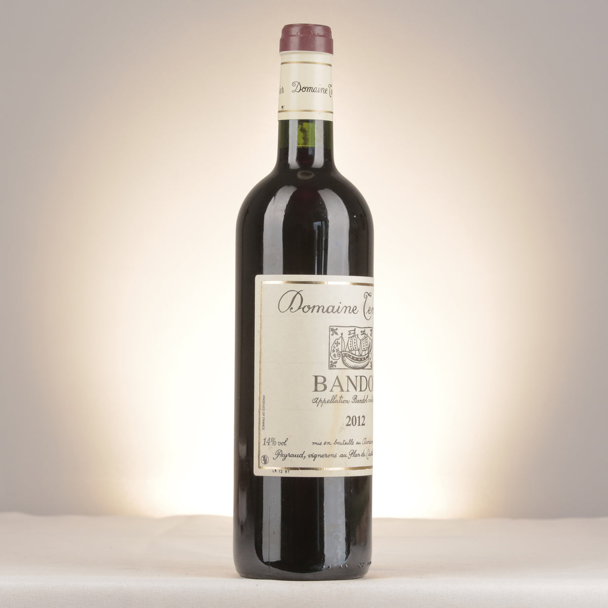Domaine Tempier Bandol 2012 Bottle turned right