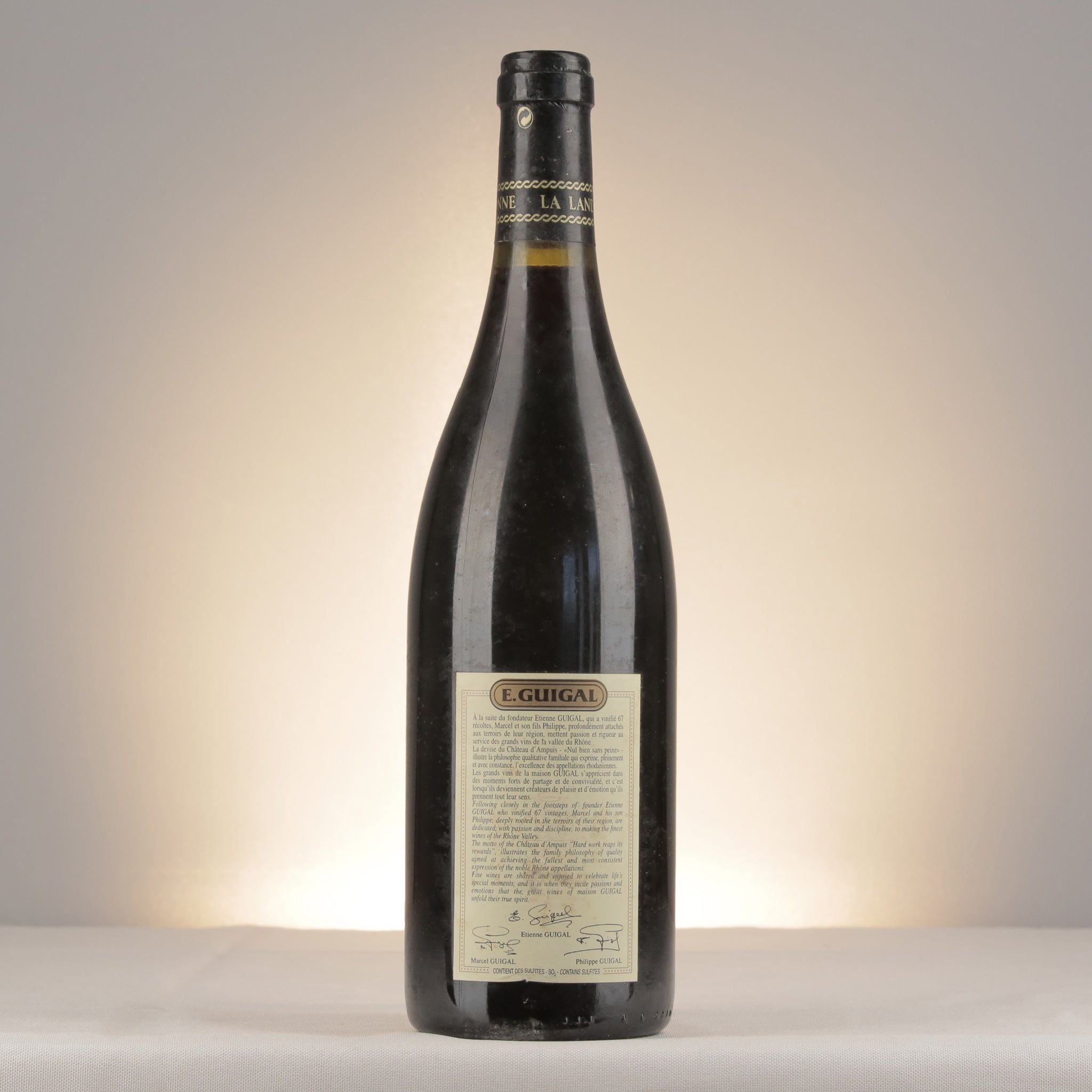 E. Guigal Cote Rotie La Landonne 2003 Bottle back