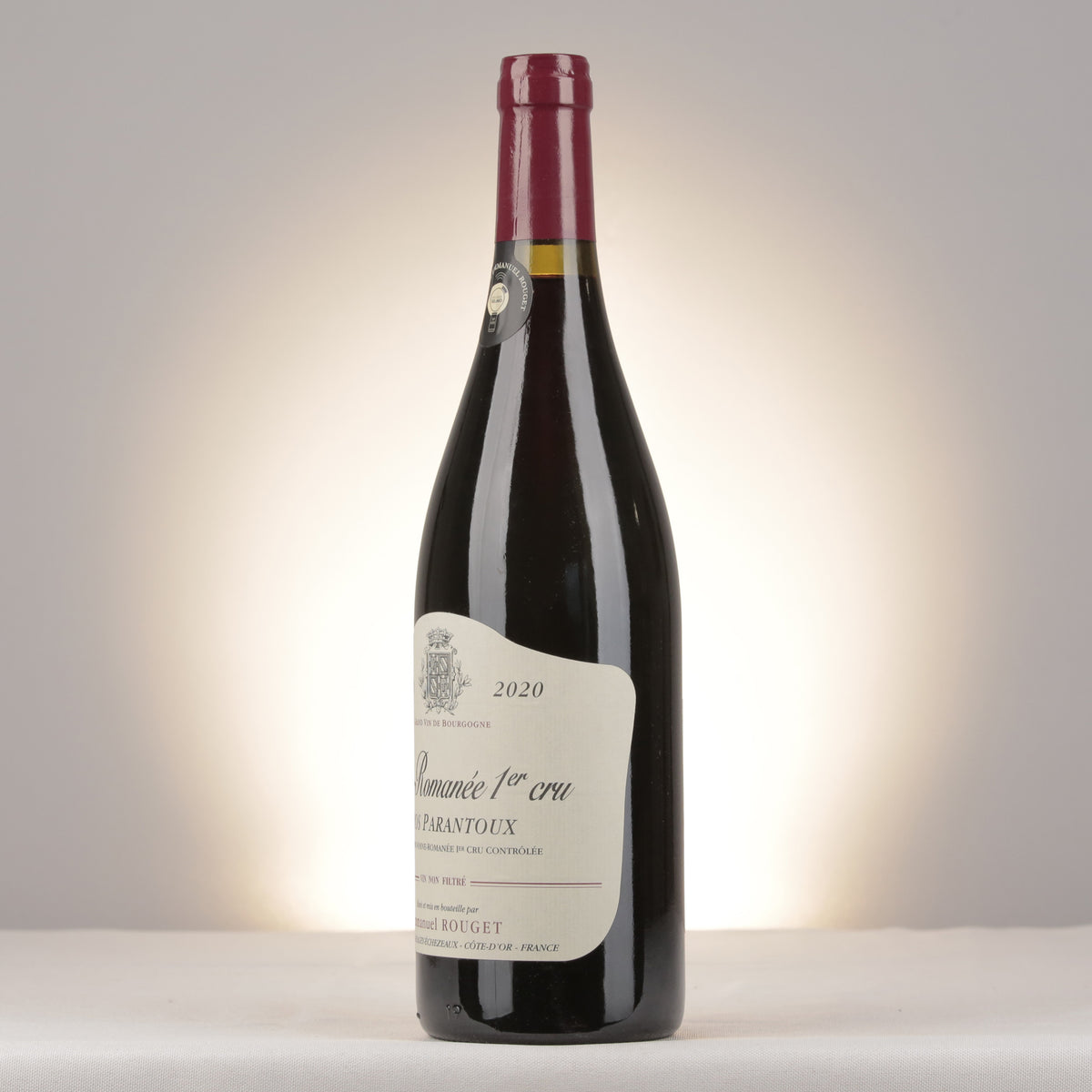 Emmanuel Rouget Cros Parantoux Vosne-Romanée 1er Cru 2020 Bottle turned left