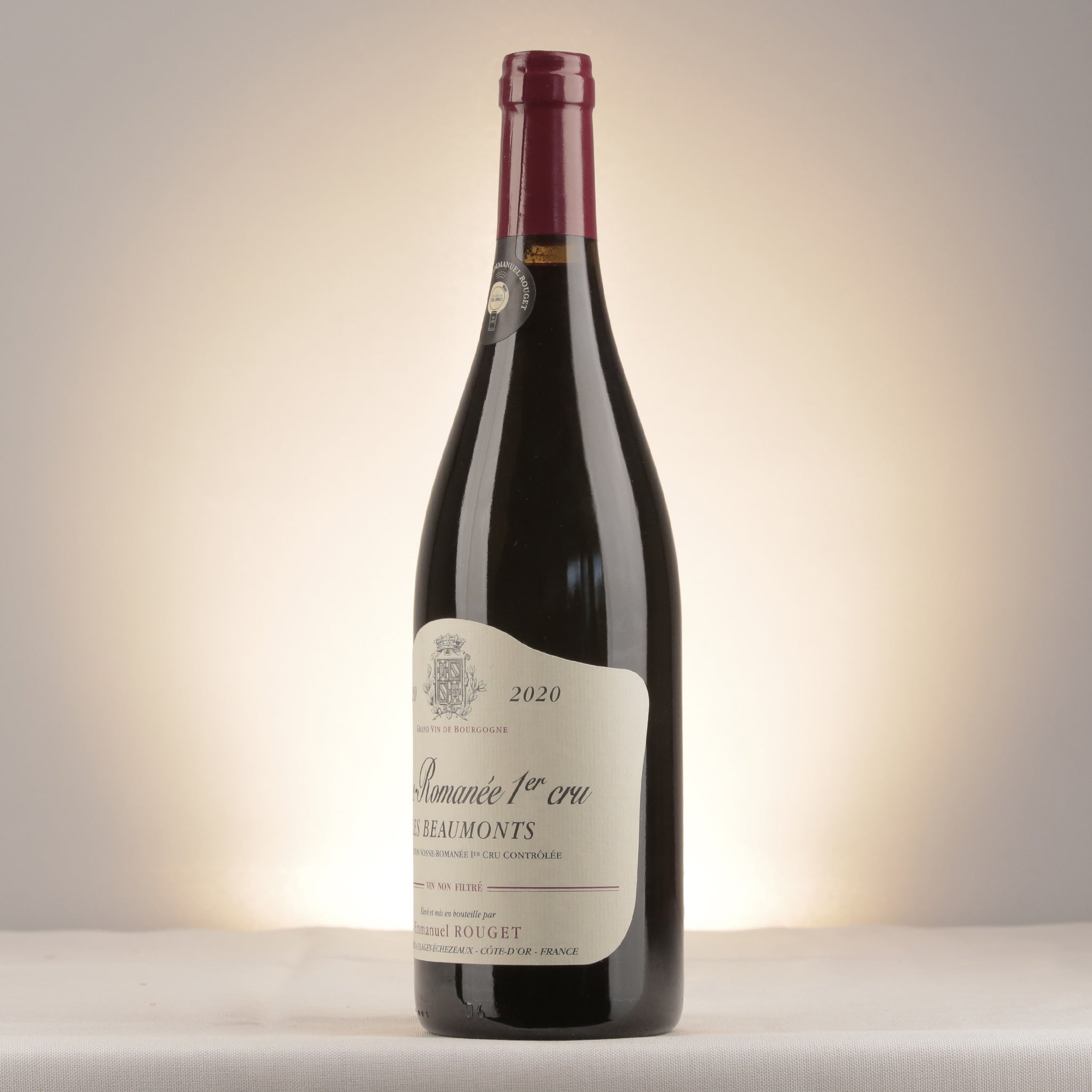 Emmanuel Rouget Vosne-Romanee 1er Cru Les Beaumonts 2020 Bottle detail