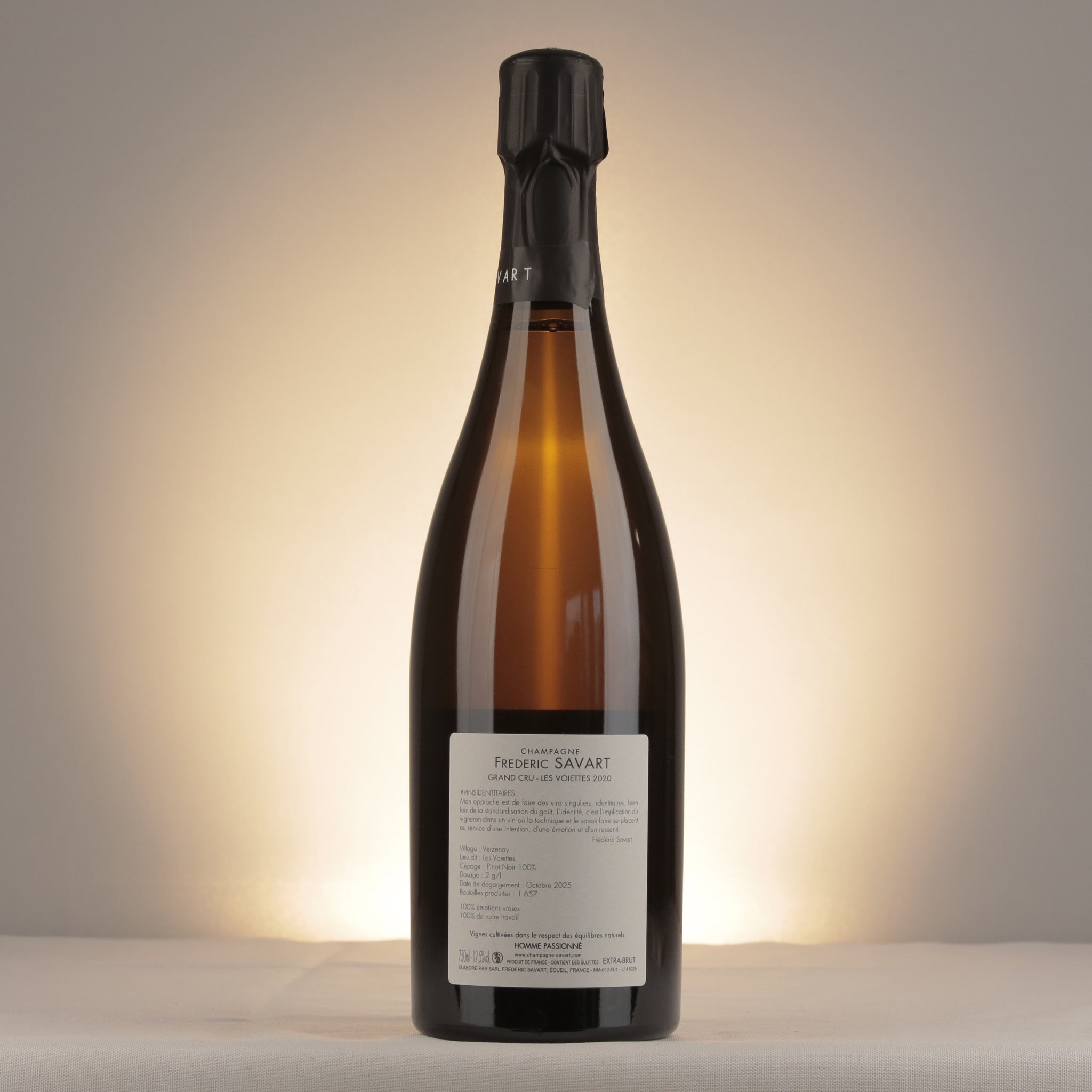 Frédéric Savart Verzenay Grand Cru Les Voiettes 2020 Bottle back