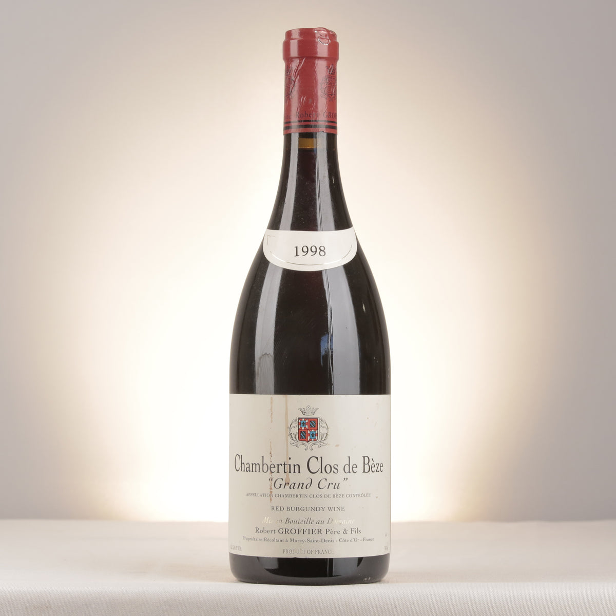 Robert Groffier Père et Fils Chambertin-Clos de Bèze Grand Cru 1998 Bottle front (lot be65)