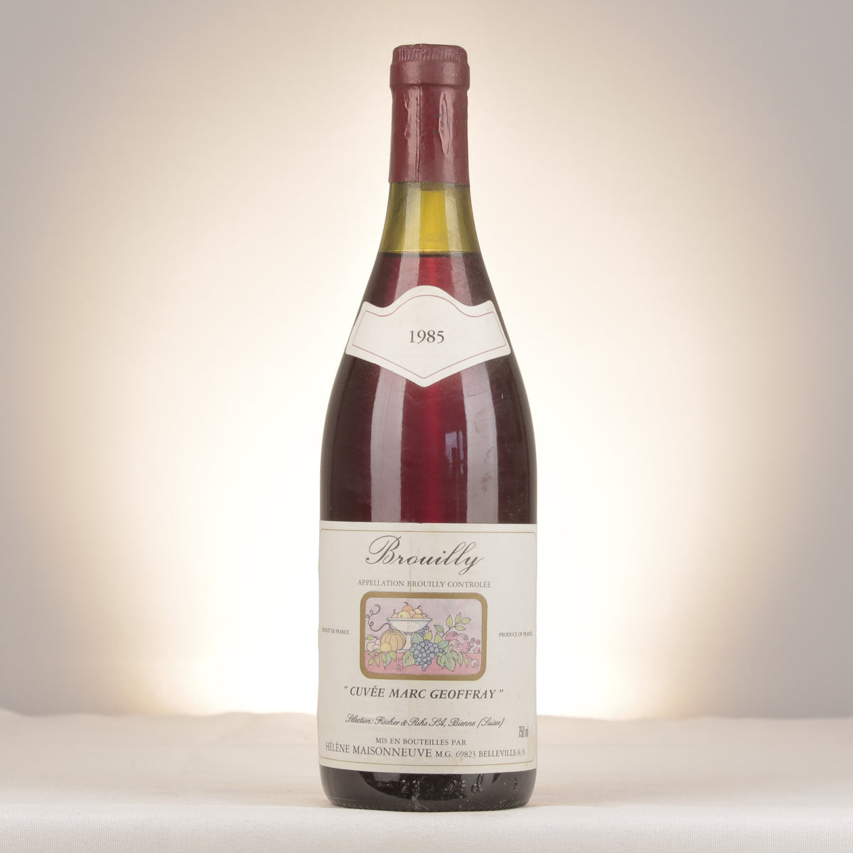 Hélène Maisonneuve Brouilly Cuvée Marc Geoffray 1985 Bottle front (lot f0ea)