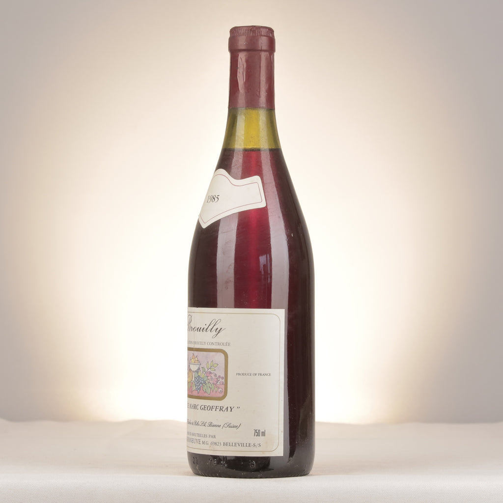 Hélène Maisonneuve Brouilly Cuvée Marc Geoffray 1985 Bottle turned left (lot f0ea)