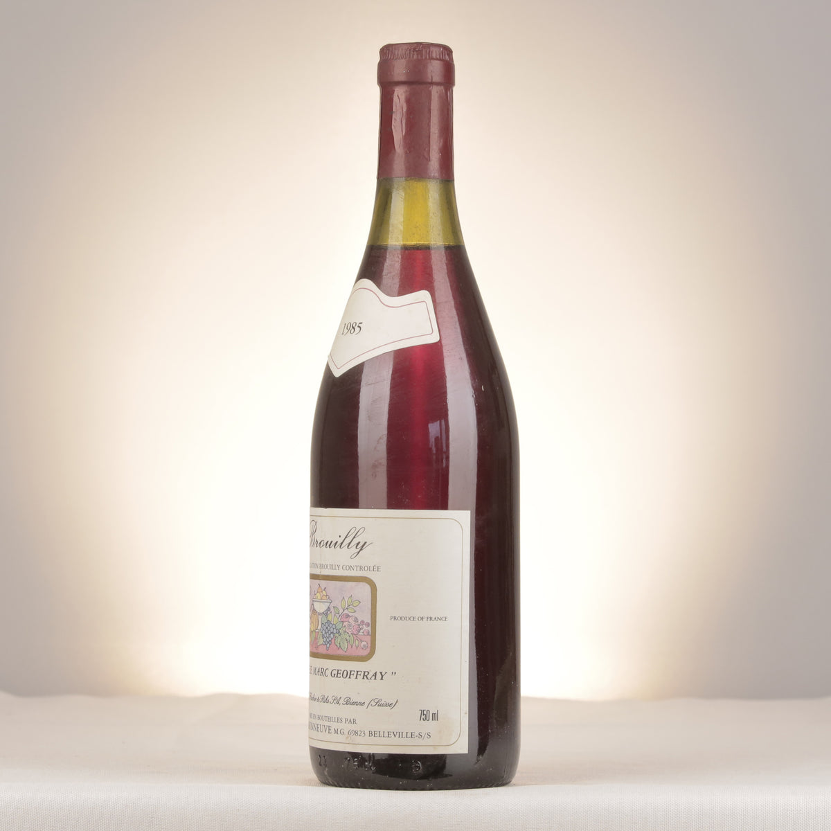 Hélène Maisonneuve Brouilly Cuvée Marc Geoffray 1985 Bottle turned left (lot f0ea)