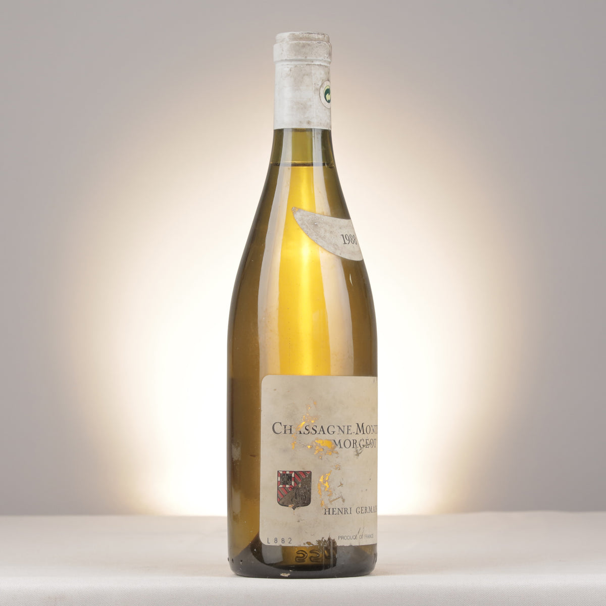 Domaine Henri Germain et Fils Chassagne-Montrachet 1er Cru Morgeot Blanc 1988 Bottle turned right