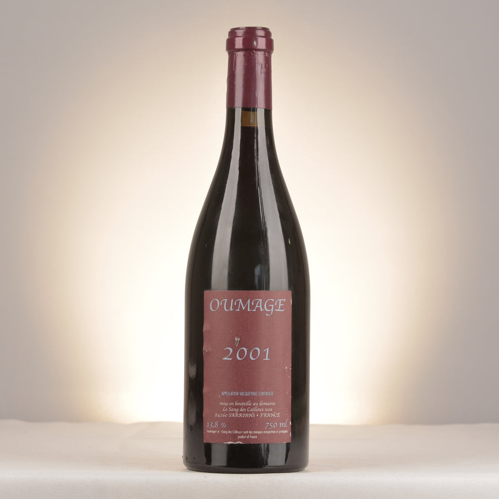 Le Sang des Cailloux Vacqueyras Oumage 2001 Bottle back