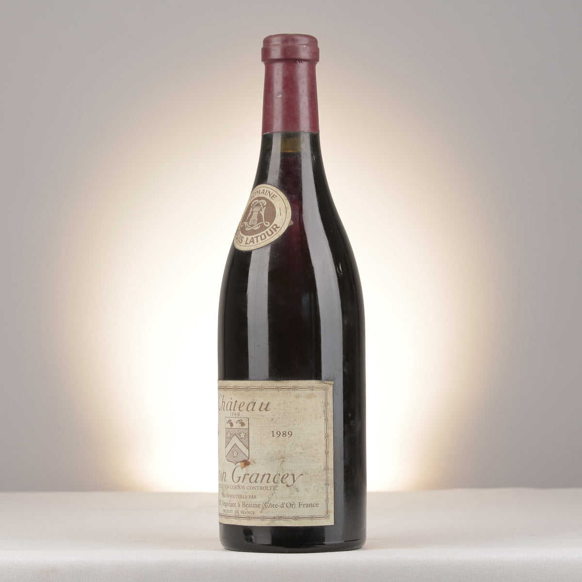 Louis Latour Corton Grand Cru Château Corton Grancey 1989 Bottle turned left