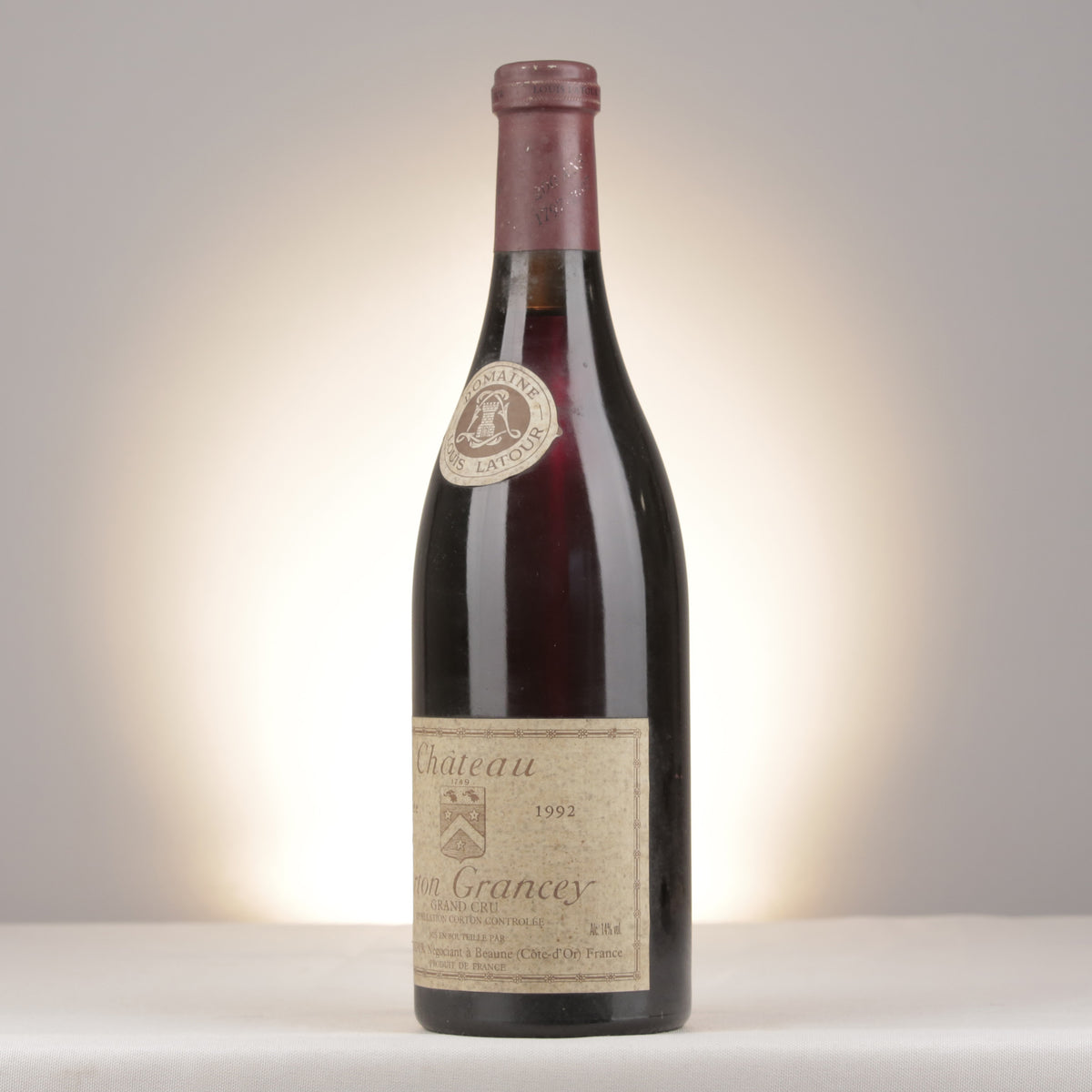 Louis Latour Corton Grand Cru Château Corton Grancey 1992 Bottle turned left