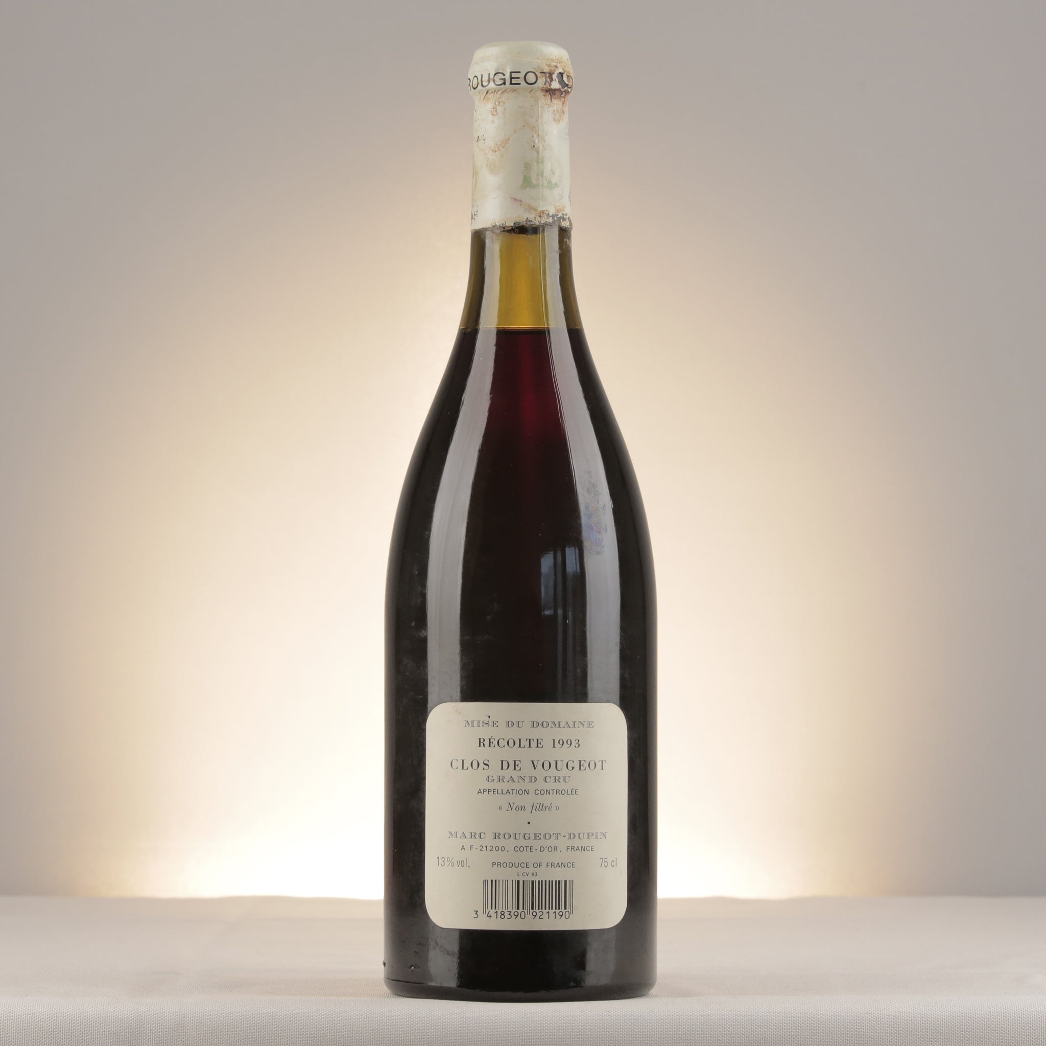 Marc Rougeot-Dupin Clos de Vougeot Grand Cru 1993 Bottle back (lot 4a37)