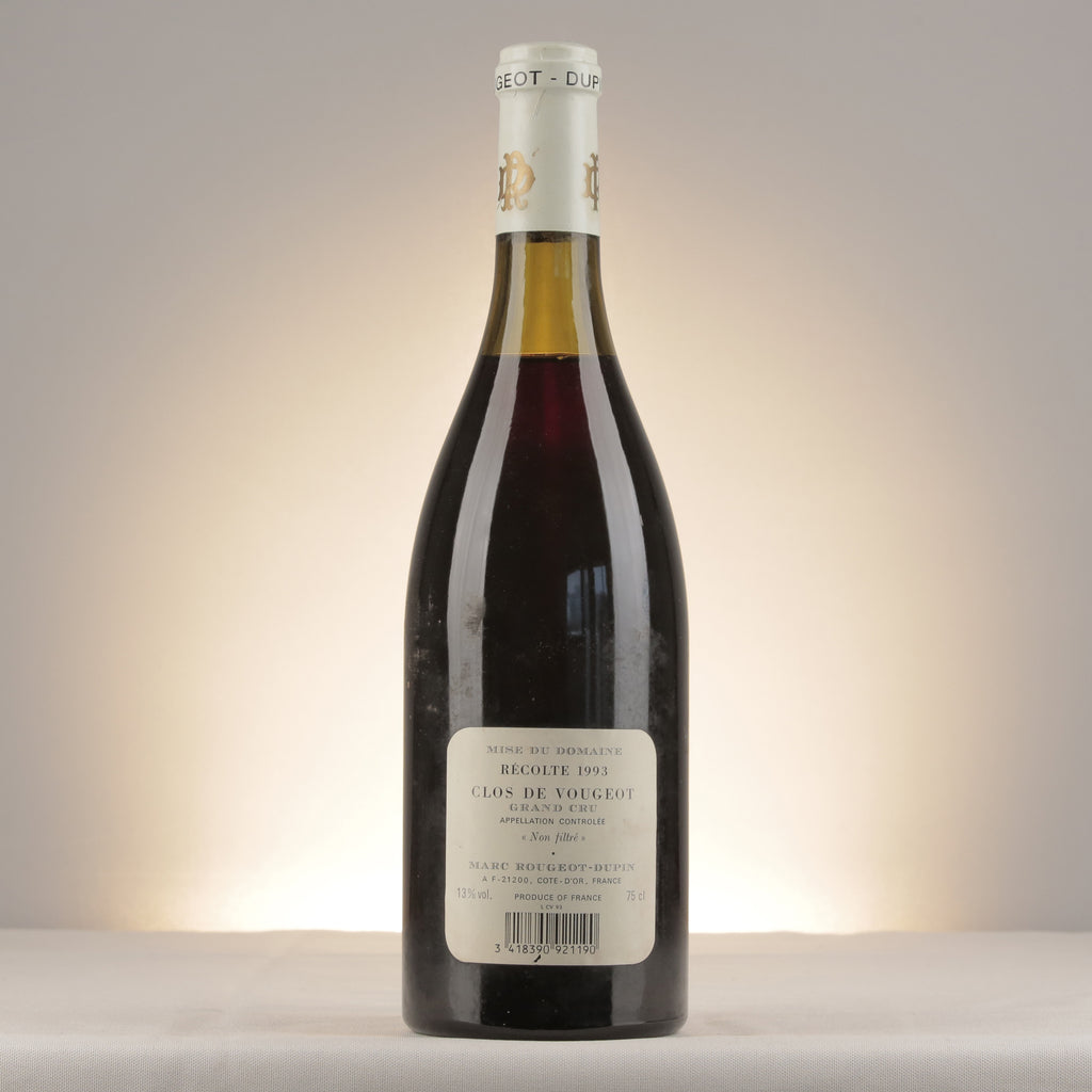 Marc Rougeot-Dupin Clos de Vougeot Grand Cru 1993 Bottle back (lot 980e)