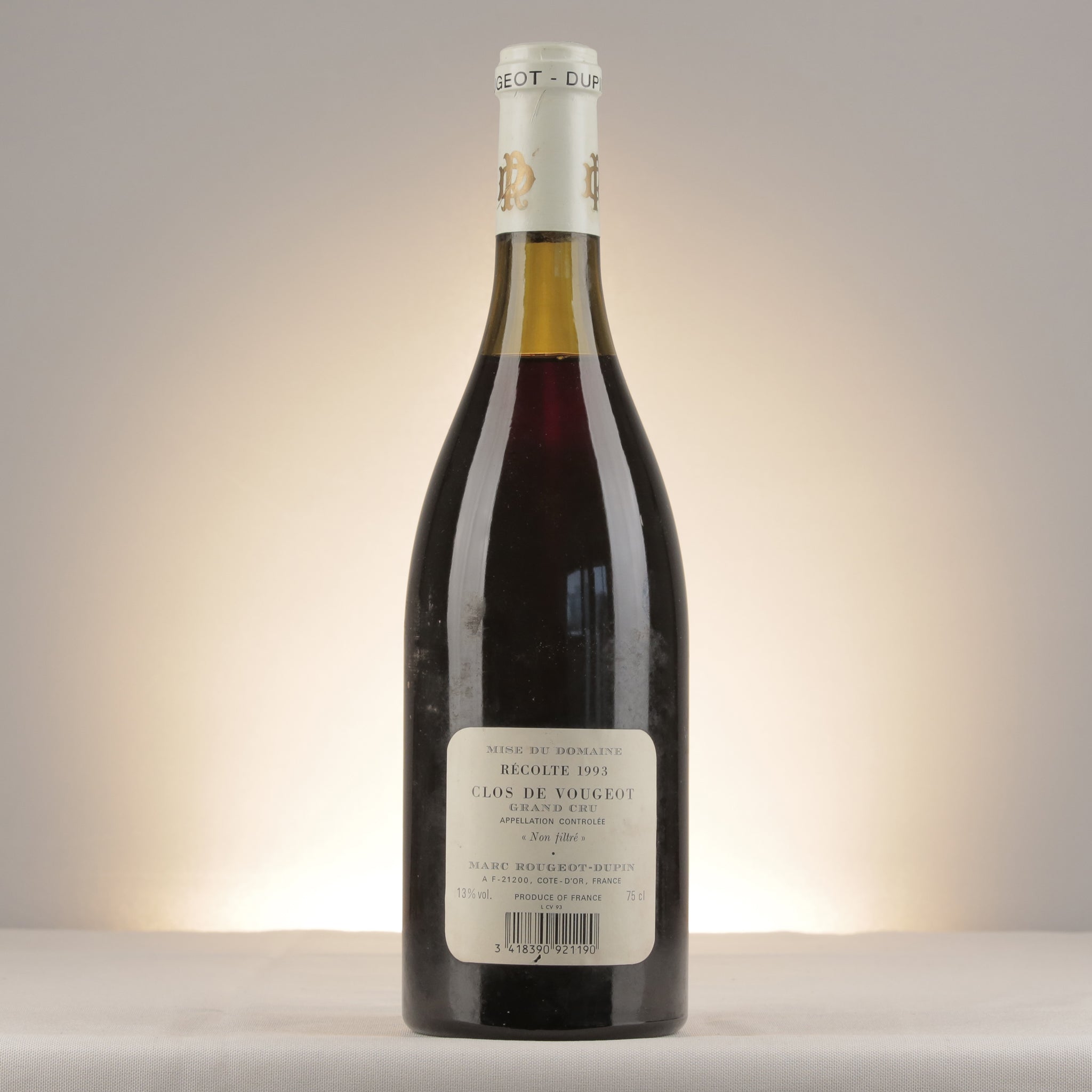 Marc Rougeot-Dupin Clos de Vougeot Grand Cru 1993 Bottle back (lot 980e)