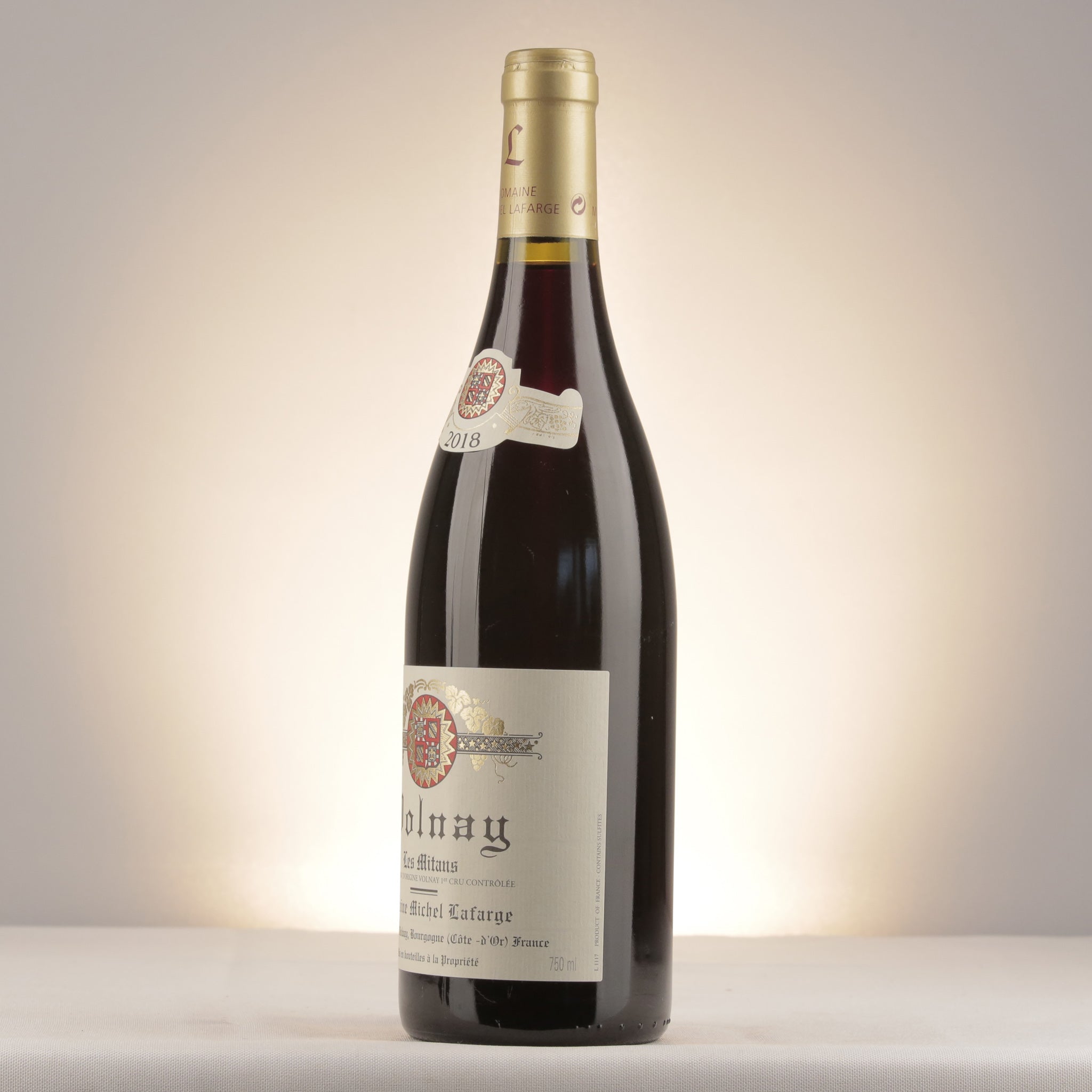 Michel Lafarge Volnay 1er Cru Les Mitans 2018 Bottle detail