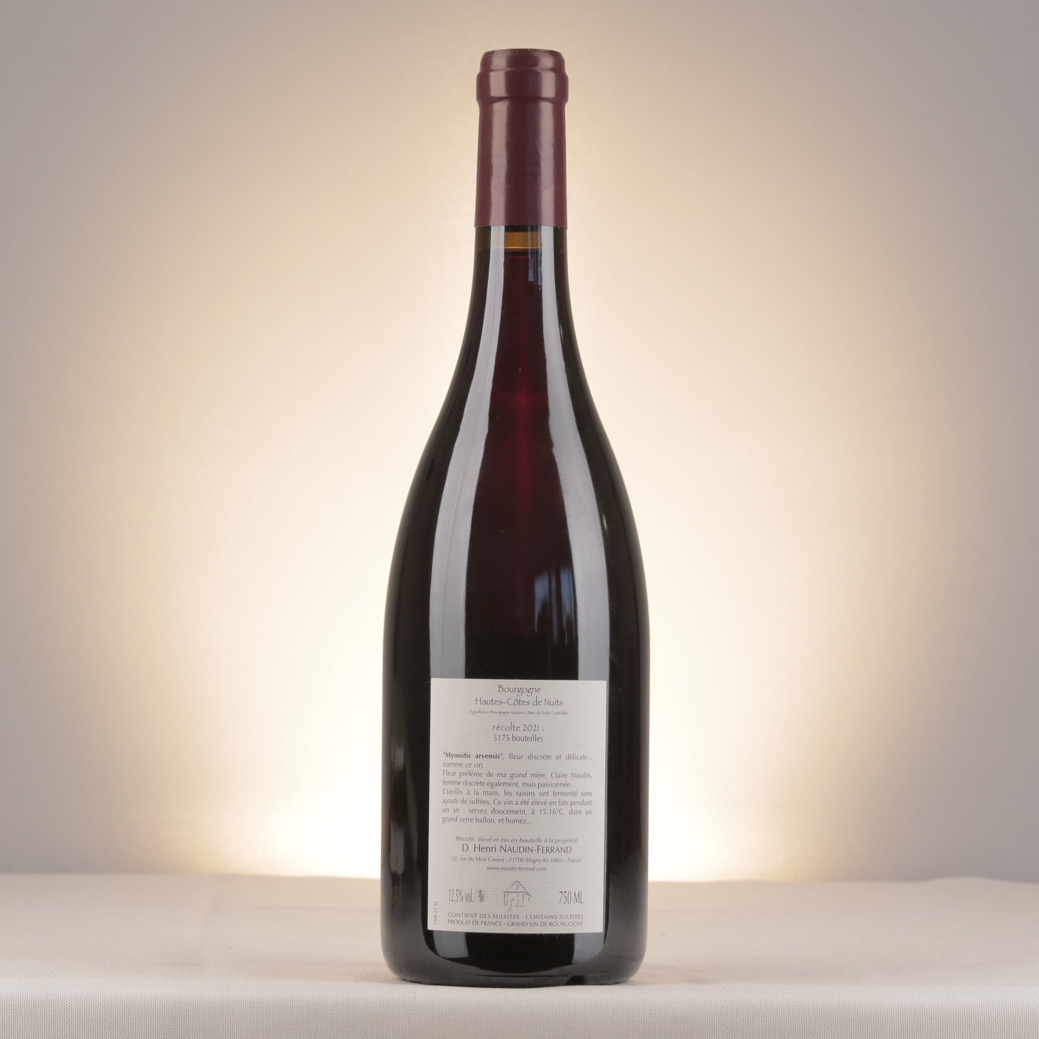Naudin-Ferrand Hautes Côtes de Nuits "Myosotis" 2021 Bottle back