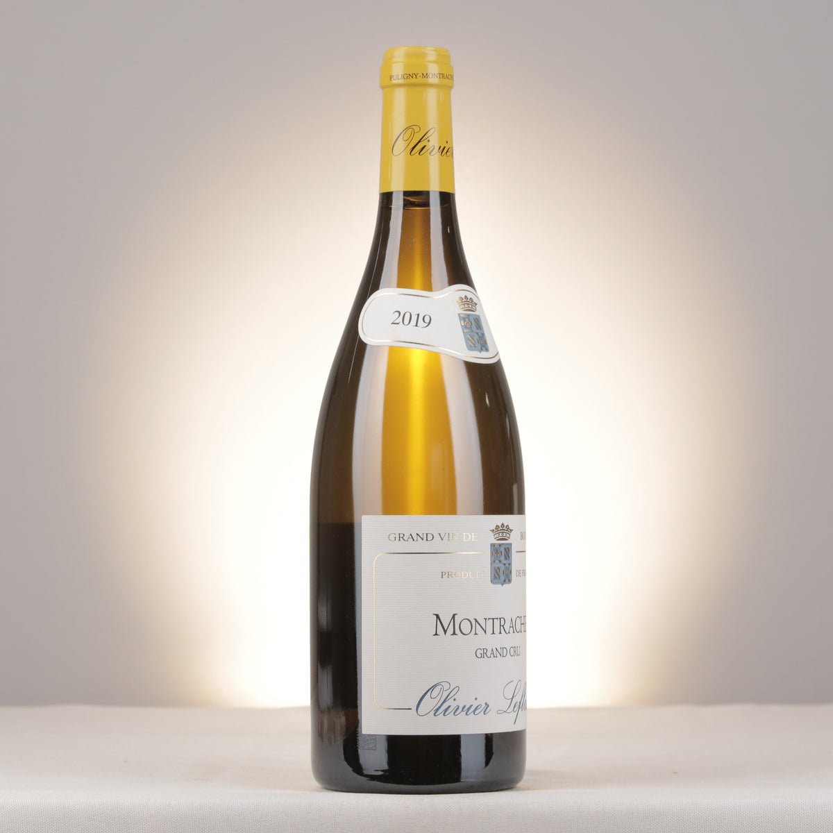 Olivier Leflaive Montrachet Grand Cru 2019 Bottle turned right