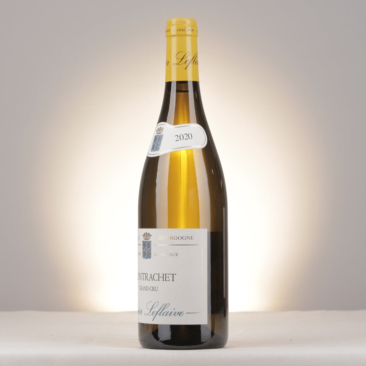 Olivier Leflaive Montrachet Grand Cru 2020 Bottle turned left