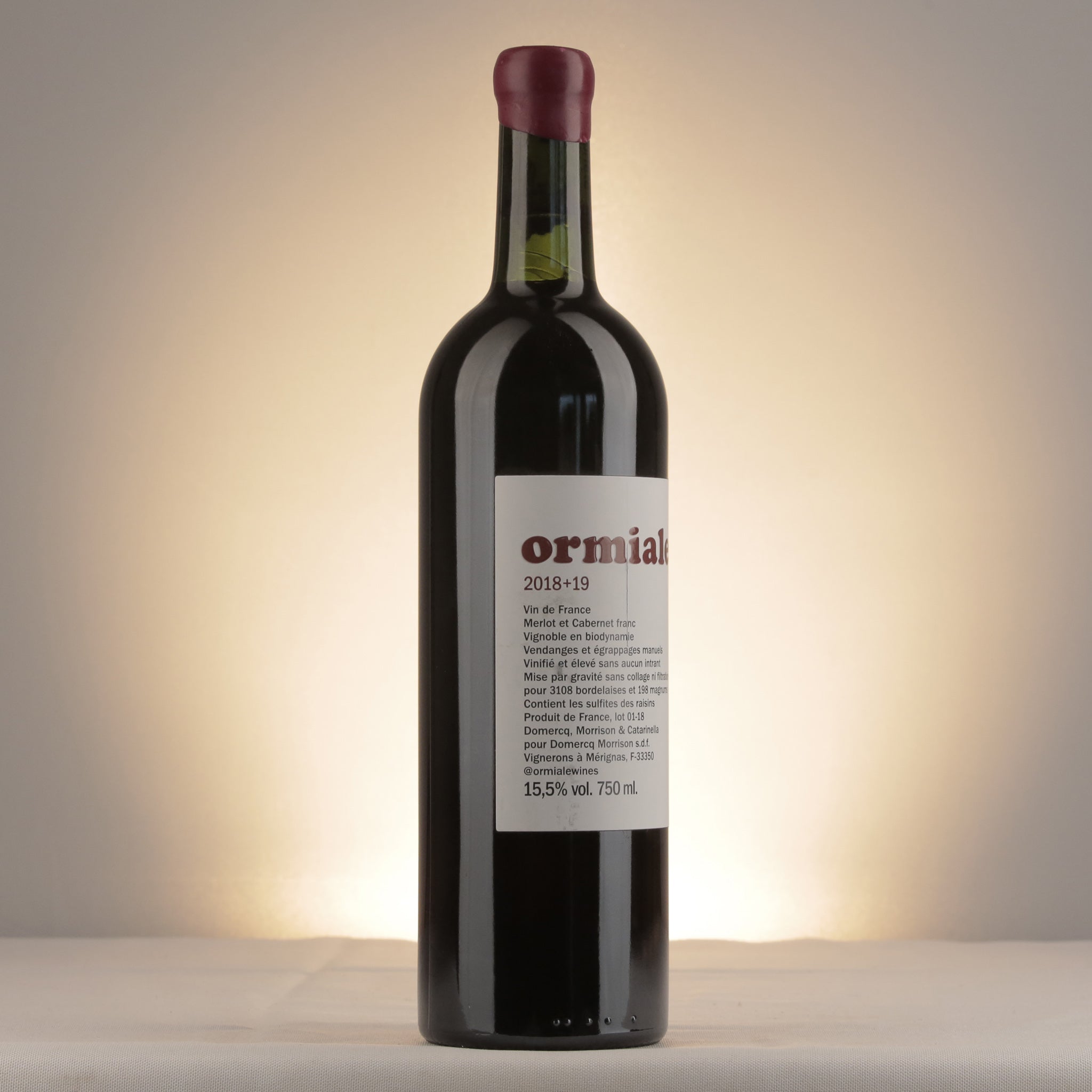 Ormiale Bordeaux 2018+19 Bottle label