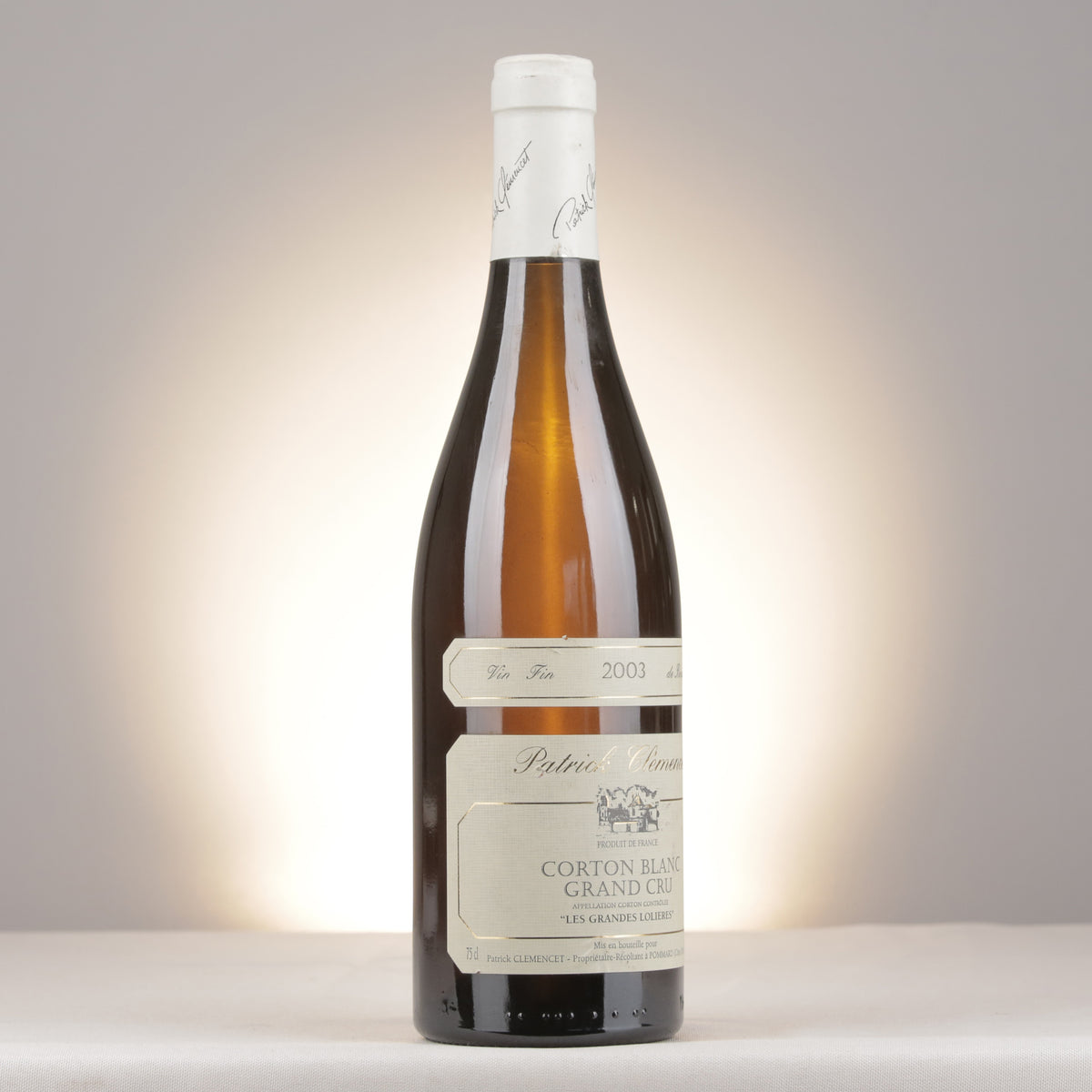 Patrick Clémencet Corton Blanc Grand Cru Les Grandes Lolières 2003 Bottle turned right