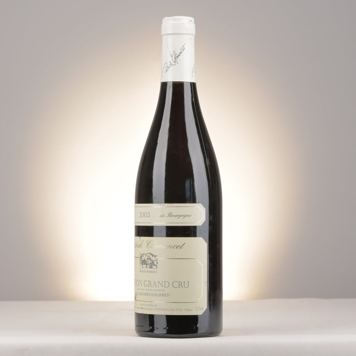 Patrick Clémencet Corton Grand Cru Les Grandes Lolières 2003 Bottle turned left