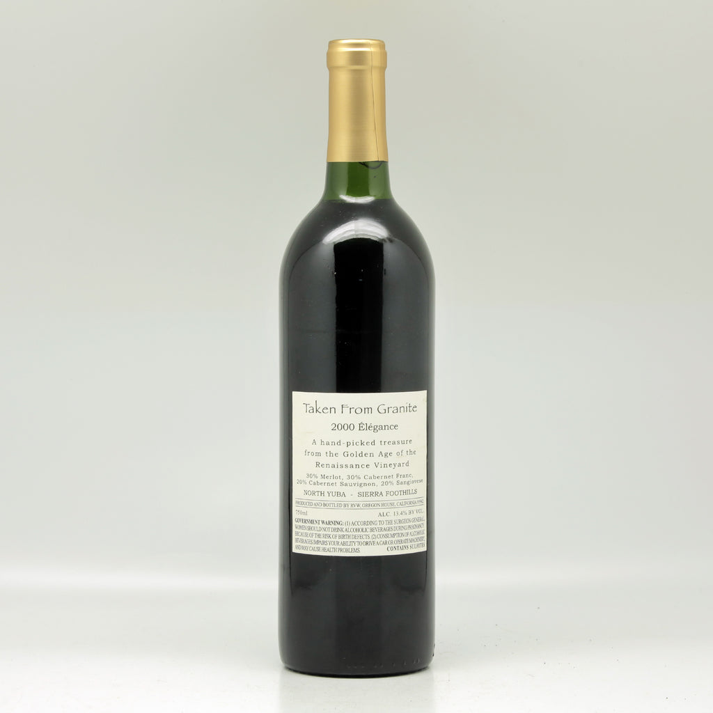 Renaissance Vineyards North Yuba, Taken from Granite "Elegance" 2000 Red wine Bottle