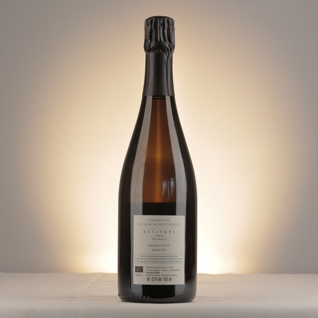 Salima & Alain Cordeuil Altitude 320m Brut Nature Champagne 2017 Bottle back