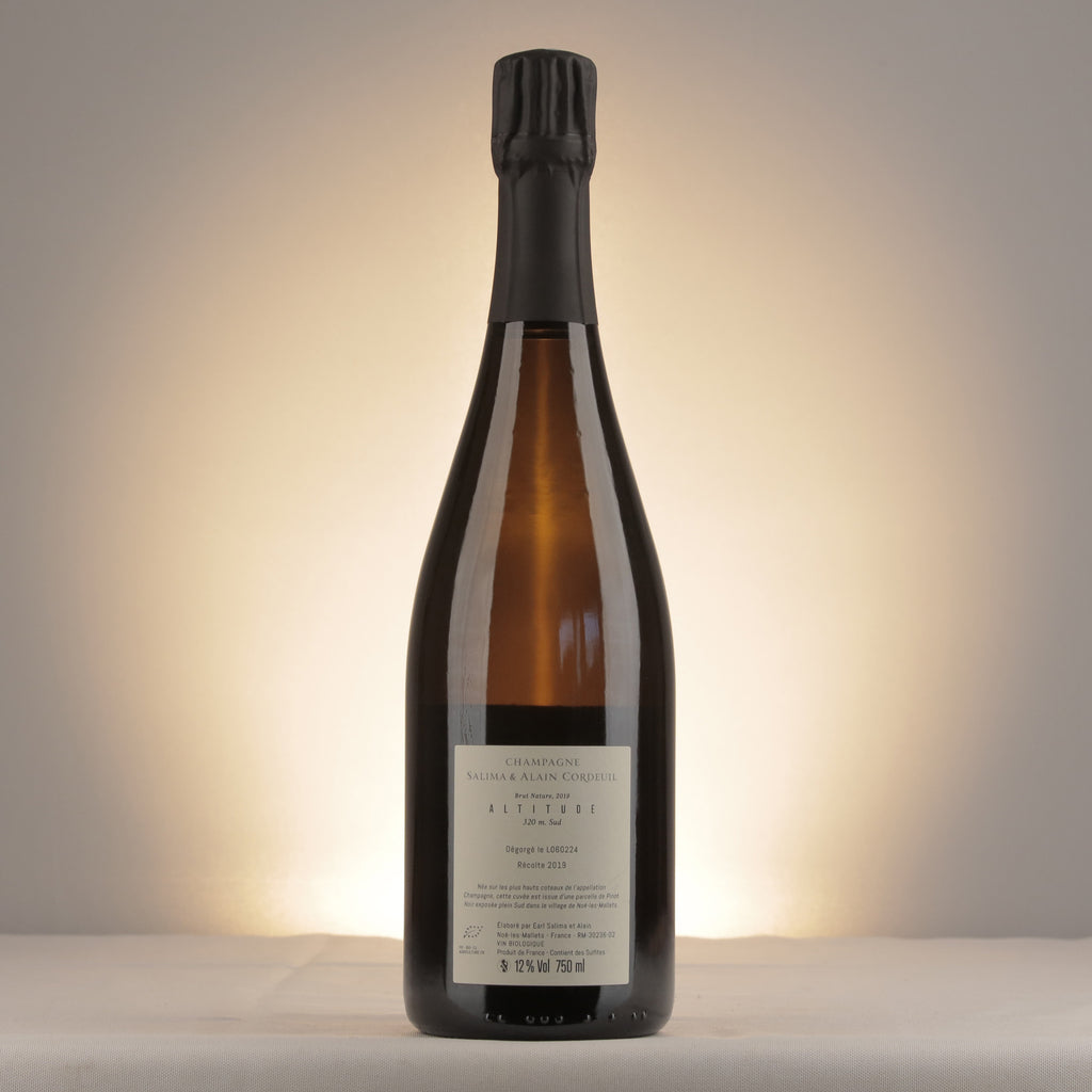 Salima & Alain Cordeuil Altitude 320m Brut Nature Champagne 2019 Bottle back