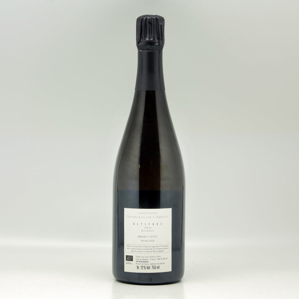 Salima & Alain Cordeuil Altitude 350m Brut Nature Champagne 2018 Bottle back