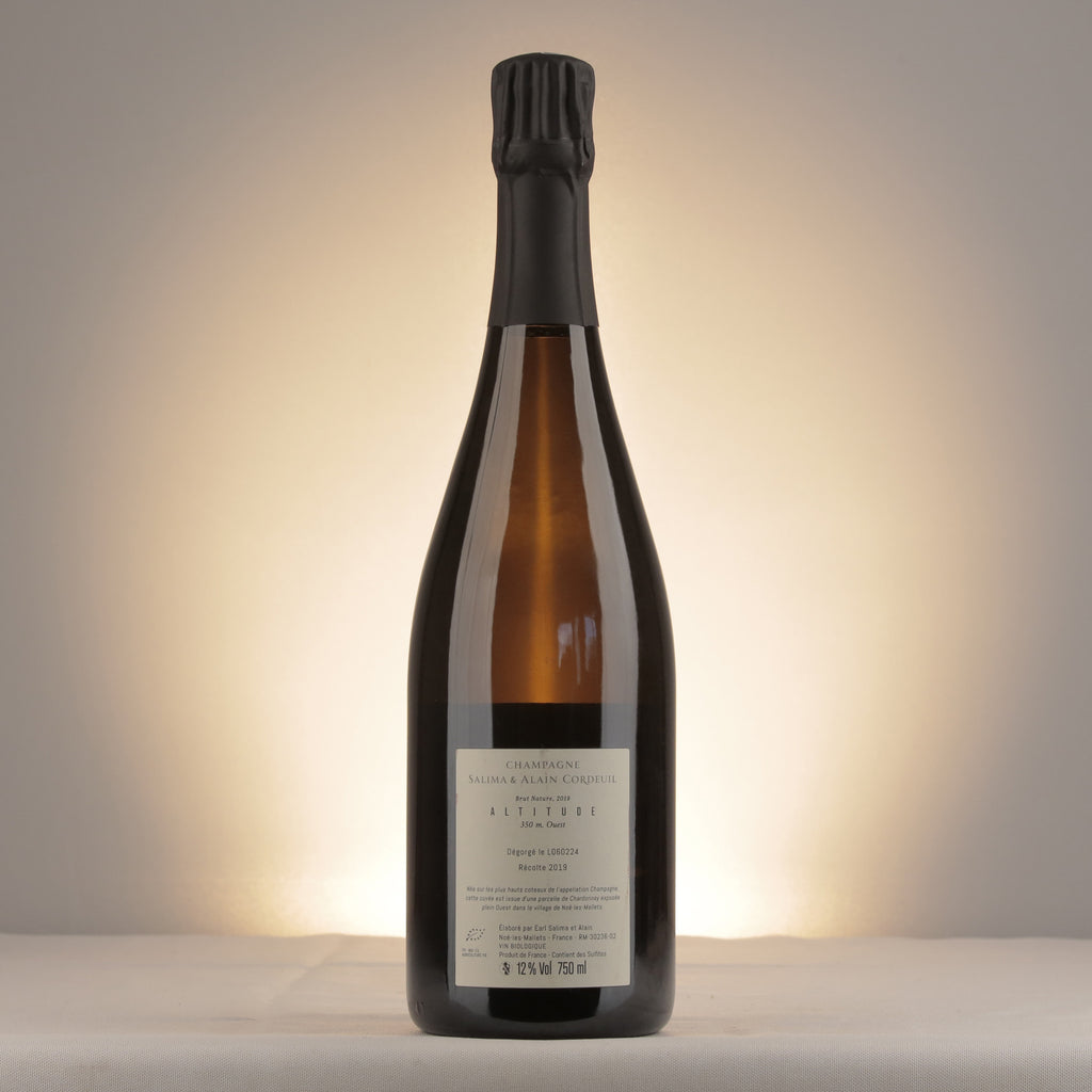 Salima & Alain Cordeuil Altitude 350m Brut Nature Champagne 2019 Bottle back