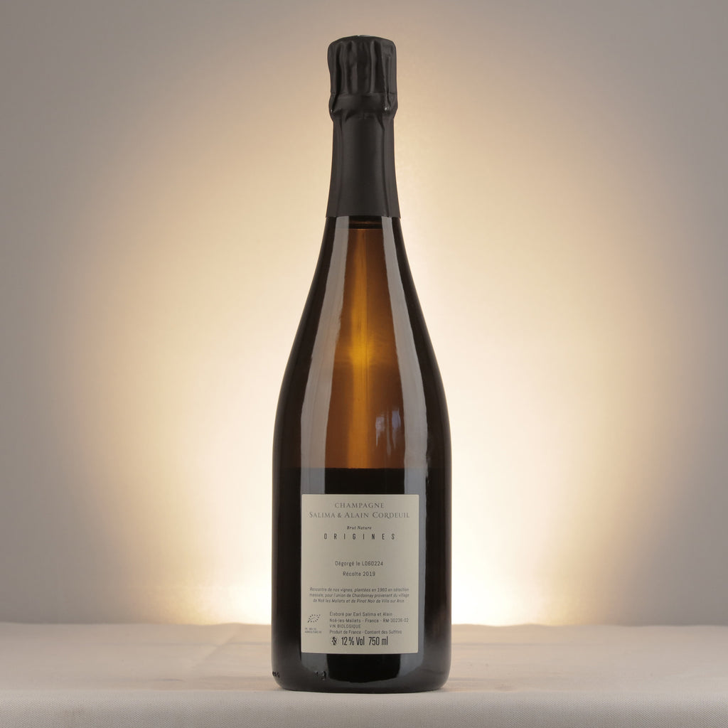 Salima & Alain Cordeuil Origines Brut Nature Champagne 2019 Bottle back