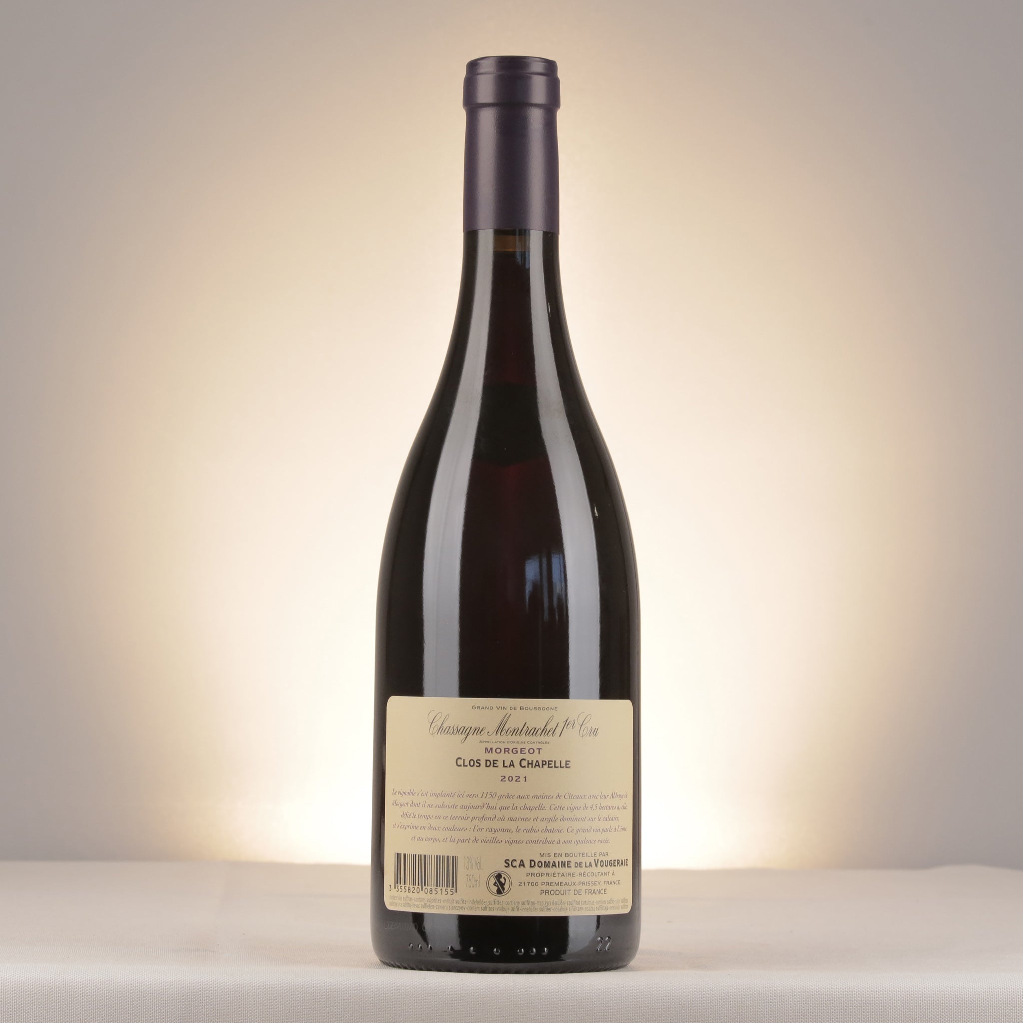 La Vougeraie Chassagne-Montrachet 1er Cru Morgeot Clos de la Chapelle Rouge 2021 Bottle back