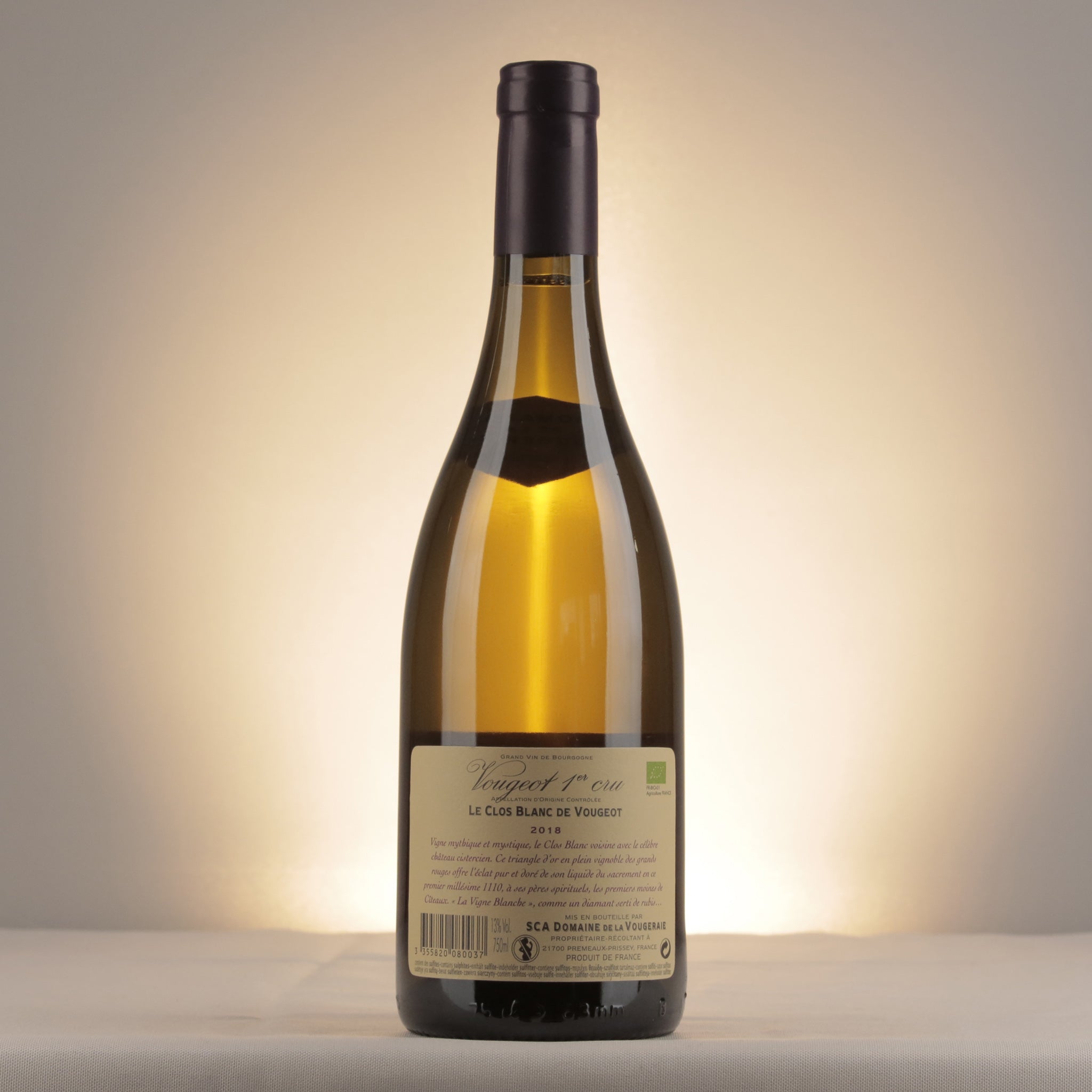 La Vougeraie Vougeot 1er Cru Le Clos Blanc de Vougeot 2018 Bottle back